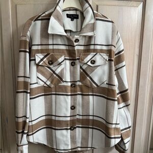 Love Tree Brown and cream thick Plaid flannel/ shacket /shirt / jacket small new